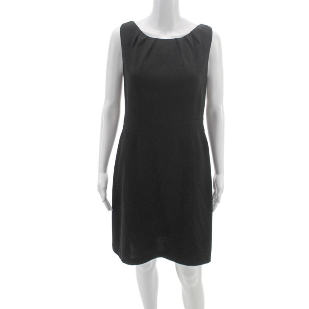 Rena Lange Womens Sheath Dress Black Knee Length Sleeveless Boat Neck Zip Size 8